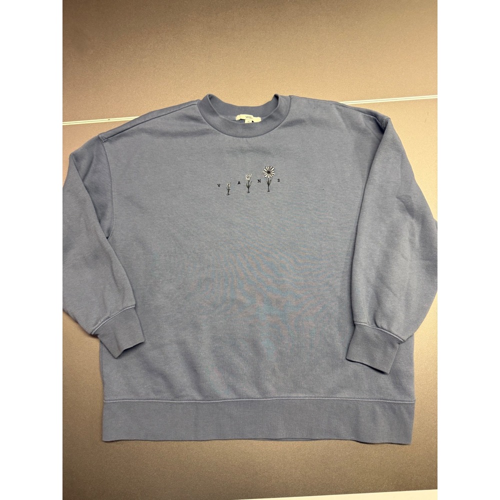 Vans Womens‎ XS Blue Floral Embroidered Crewneck Sweatshirt Relaxed Fit Pullover